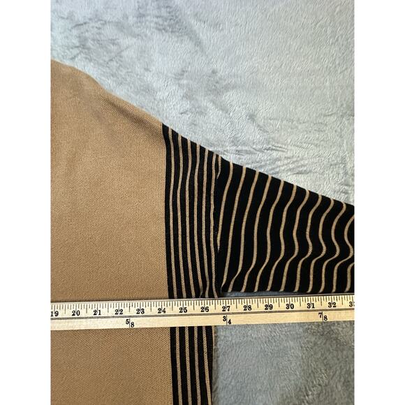 A Love Story Sweater L/XL Tan Black Striped Sleeve Mock Neck Oversized Knit Top - Picture 6 of 7
